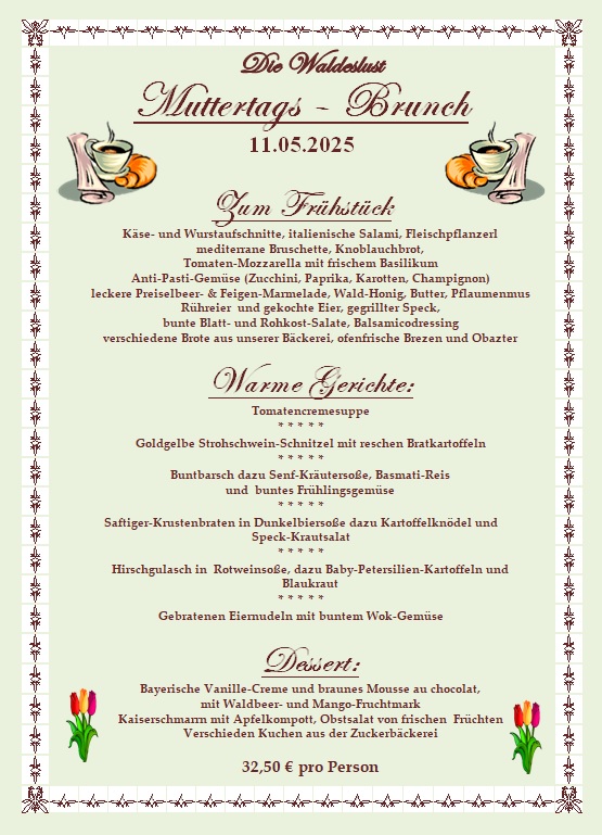 Muttertags Brunch Waldeslust 2025 Angebot