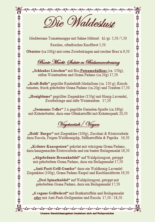 Speisenkarte Seite 1 Waldeslust 11.02.2026